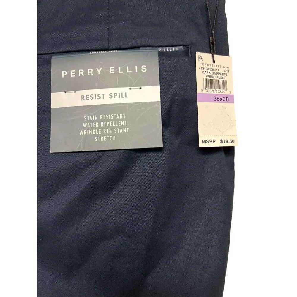 Perry Ellis Resist Spill Chino Slim Stretch Blue Men's Dress Pants Size 38